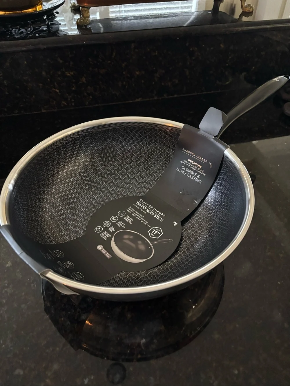 New!  Sharper Image 11” Black Tri-Ply Non-Stick Wok/Frying Pan